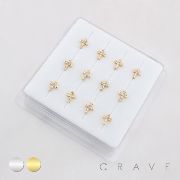 MULTI CZ CROSS CRUCIFIX  316L SURGICAL STEEL L-SHAPE NOSE BOX